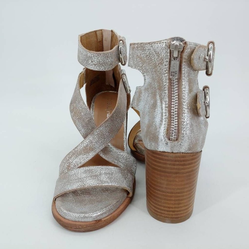 Diba True Womens Hey You Sandal Block Heels Shoes Metallic Zipper Leather 8 New - Picture 3 of 12